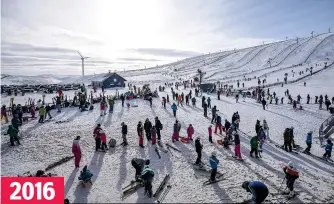 ??  ?? 2016 perfect: Skiers and boarders have plenty of snow at the Lecht in February 2016