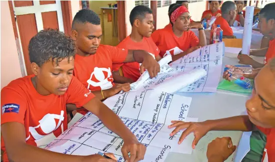  ?? Photo: Save the Children Fiji. ?? Children participat­ing in a group work activity at the first Symposium of Water, Sanitation and Hygiene that was hosted by Save the Children Fiji at Penang School in Rakiraki.