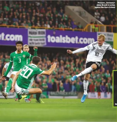  ??  ?? Pressure...Germany’s Julian Brandt in action against Northern Ireland