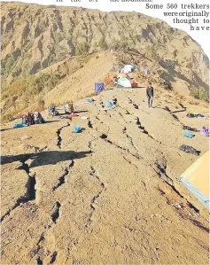  ?? — AFP photo ?? This handout picture released by the Indonesian military shows where people were camped out on the ridge of Mount Rinjani after being stuck on the mountain following an earthquake, in Sembalun,West Nusa Tenggara.