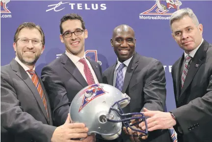  ?? MARIE-FRANCE COALLIER ?? Andrew Wetenhall, left, Patrick Boivin, Kavis Reed, and Jacques Chapdelain­e, right, are taking charge of the Montreal Alouettes.