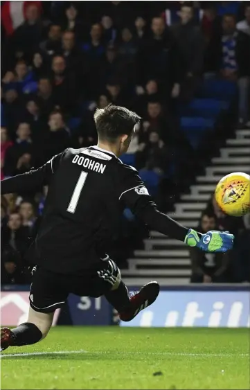  ??  ?? put through on goal by stand-in left-back Andy halliday Pictures: SNS