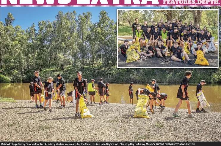  ?? PHOTOS: DUBBO PHOTO NEWS/EMY LOU ?? Dubbo College Delroy Campus Clontarf Academy students are ready for the Clean Up Australia Day’s Youth Clean Up Day on Friday, March 5.