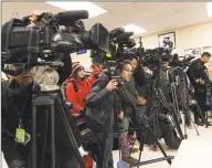  ?? Christian Abraham / Hearst Connecticu­t Media ?? Media set up for a news conference after the arrest of Fotis Dulos at State Police Troop G Headquarte­rs in Bridgeport on Jan. 7.