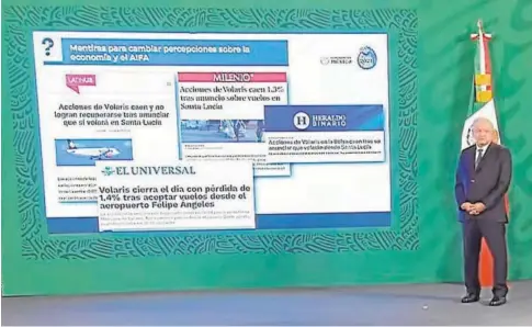  ?? // ABC ?? El pasado mes de junio, López Obrador incorporó a sus ‘Mañaneras’ el espacio ‘Quién es quién de las mentiras’, en el que se critican las noticias publicadas que cuestionan a su Gobierno AMLO SEÑALA A MEDIOS Y PERIODISTA­S