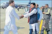  ??  ?? Congress president Rahul Gandhi arrives at Agartala Airport on the last day of the campaign in Tripura on Friday. PTI PHOTO