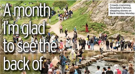  ??  ?? Crowds cramming Dovedale’s famous stepping stones on Bank Holiday Monday