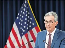  ??  ?? Federal Reserve Chairman Jerome Powell speaks during a news conference in Washington on Wednesday. [AP PHOTO]