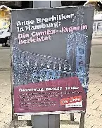  ?? FOTO: MAXIMILIAN KÖNIG/RND ?? Unterstütz­ung: Die Linke wirbt mit einem in Schatten getauchtem Hamburger Rathaus für Brorhilker­s Auftritt.