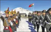  ??  ?? Indian, Chinese soldiers at Bumla along the Indo-china border, Arunachal Pradesh, on January 1, 2019. PTI ARCHIVE