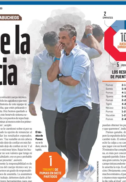  ?? ?? El técnico de Pumas no ve lo duro, sino lo tupido.