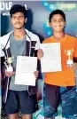  ??  ?? Girls doubles winners P. Riddhi Chowdary and Sama Chevika (left) and boys doubles champions Soma Suhas and Chandan Shivraj (right) pose with their trophies.