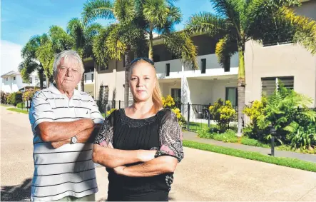  ?? Picture: ALIX SWEENEY ?? INSURANCE WOES: Quadrant Apartments body corporate committee chairman Bob Chad with on-site manager Sharlene Cahill are raising the alarm after being told insurance premiums may climb by 30 per cent.