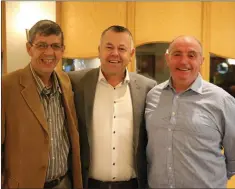  ??  ?? Calm before the storm: Mick Murphy and Eddie Leonard of St Pat’s with Rathnew’s Pat Doyle at the Arklow Bay Hotel last weekend.