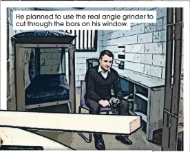  ??  ?? cut through the bars on his window.
He planned to use the real angle grinder to