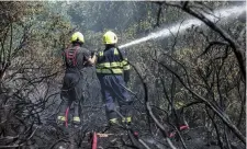  ??  ?? Firefighte­rs tackle a gorse fire in Rocky Valley Crescent, Kilmacanog­ue, Co Wicklow, yesterday