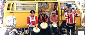  ??  ?? The artist jamming with musicians from Bukidnon'd Talaandig tribe on opening day.