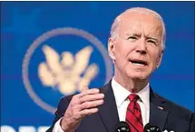  ?? MATT SLOCUM / AP ?? President-elect Joe Biden speaks during an event at The Queen theater Friday in Wilmington, Del.