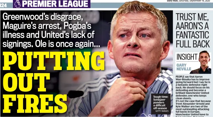  ?? GETTY IMAGES ?? Tough time: Solskjaer ponders a difficult off-season