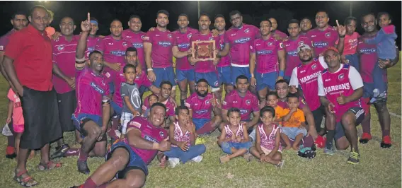  ?? Photo: Mereleki Nai ?? Lautoka men’s rugby players, officials and supporters after their 14-12 Skipper Cup win over the Yasawa Marlins at Prince Charles Park, Nadi on August 7, 2020.