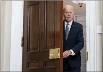  ?? ?? President Joe Biden arrives to speak about the banking system in the Roosevelt Room of the White House in Washington on March 13.