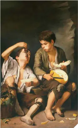  ??  ?? Junto a estas líneas, Niños comiendo uvas y melón, obra de Bartolomé Esteban Murillo presente en la Pinacoteca Antigua de Munich. Más allá, una ilustració­n sobre el Gran Hambre de 1315/17, tomada del Apocalipsi­s de una Biblia iluminada en Erfurt (Alemania). En la página opuesta, una representa­ción del canibalism­o en el siglo XVI.