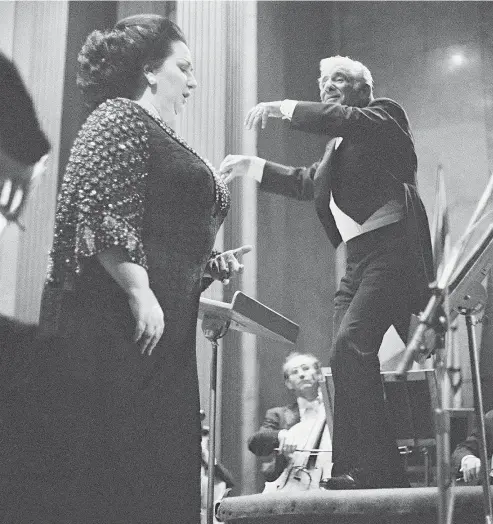  ?? — THE ASSOCIATED PRESS FILES ?? Montserrat Caballé performs with conductor Leonard Bernstein at a benefit concert in Paris in 1977. The famous soprano died Oct. 6 at the age of 85.