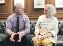  ?? LEAH HENNEL/ CALGARY HERALD ?? Dr. Joe Vipond talks with NDP MP Linda Duncan before speaking on coal and its impact on health on Friday.