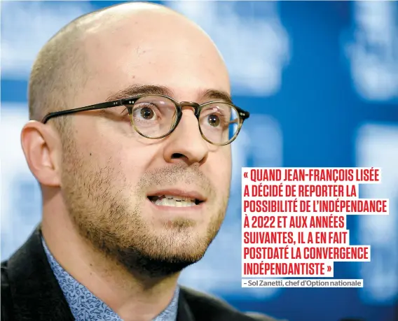  ??  ?? Le chef d’option nationale, Sol Zanetti, soutient qu’un engagement clair en faveur de la souveraine­té est une condition sine qua non pour que les militants de son parti acceptent de fusionner avec une autre formation politique.