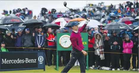  ?? STUART FRANKLIN/GETTY IMAGES ?? American Jordan Spieth was OK off the tee but really shone around the greens during the second round at the British Open on Friday at Royal Birkdale in Southport, England. Spieth shot 69 and leads by two strokes at the midway point of the season’s...