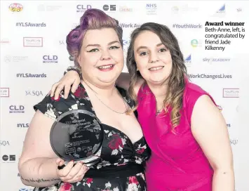  ?? Picture: Alan Rennie ?? Award winner Beth-Anne, left, is congratula­ted by friend Jade Kilkenny