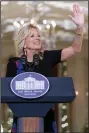  ?? (AP Photo/Andrew Harnik) ?? First lady Jill Biden speaks at an unveiling of this year’s White House holiday theme and seasonal decor in the East Room at the White House.