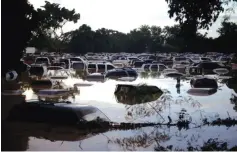  ??  ?? Vehicles are submerged at a plot flooded by the Chamelecon River due to heavy rains caused by Storm Iota, in La Lima, Honduras.