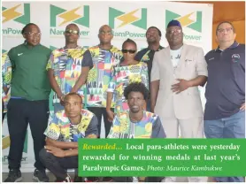  ?? Photo: Maurice Kambukwe ?? Rewarded… Local para-athletes were yesterday rewarded for winning medals at last year’s Paralympic Games.