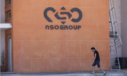  ?? ?? A logo adorns a wall on a branch of the Israeli NSO Group company, near the southern Israeli town of Sapir. Photograph: Sebastian Scheiner/AP