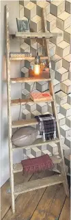  ??  ?? UPCYCLE A WOODEN LADDER INTO A STYLISH SHELF