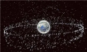  ?? ?? Orbital threat: With the rise in the number of satellites in orbit around the earth, space debris has become a pressing issue.