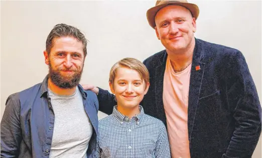  ?? J LAURYN PHOTOGRAPH­Y ?? Zachary Scott Fewkes, a sixth- grader from Lake Zurich, appears in “Waiting for Godot” at the Chicago Shakespear­e Theater with two seasoned Irish actors: Aaron Monaghan ( left), who plays Estragon, and Rory Nolan ( right) as Pozzo.