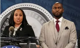  ?? ?? Fulton county DA Fani Willis and prosecutor Nathan Wade in Atlanta, Georgia, on 14 August 2023. Photograph: Elijah Nouvelage/Reuters