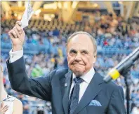  ?? AP PHOTO ?? In this 2016, file photo, San Diego Padres broadcaste­r Dick Enberg waves to crowd at a retirement ceremony prior to the Padres’ final home baseball game of the season, against the Los Angeles Dodgers in San Diego. Enberg, who got his big break with...