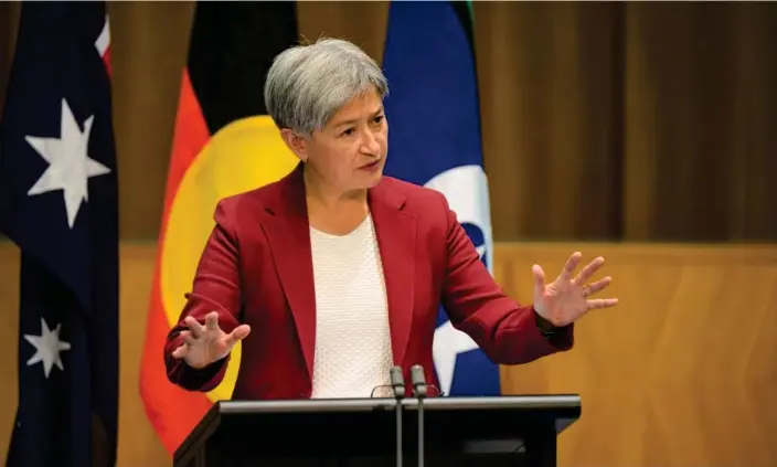  ?? Photograph: George Chan/SOPA Images/ REX/Shuttersto­ck ?? Foreign minister Penny Wong, announced on Saturday 27 January that the $6m in top-up funding to Unrwa would be paused ‘temporaril­y’ after claims about the Hamas-led attack on 7 October.