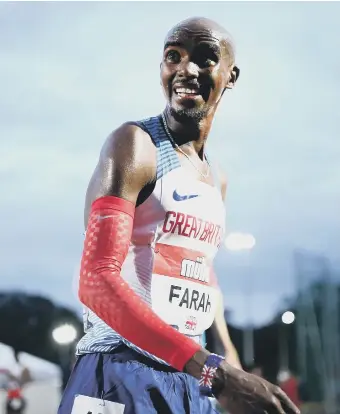  ??  ?? Mo Farah missed the Olympic qualifying time at the British 10,000m championsh­ips.