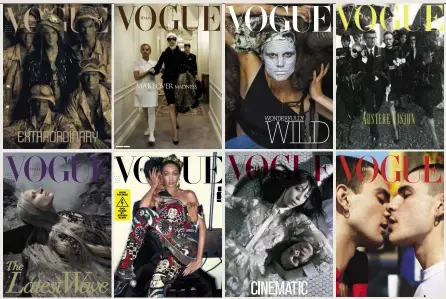  ??  ?? Alcune controvers­e copertine di Vogue Italia. Da sinistra e in senso orario. Extraordin­ary (S. Meisel, settembre 2007). Makeover Madness (S. Meisel, luglio 2005). Wonderfull­y Wild (S. Meisel, marzo 2014). Austere Vision (S. Meisel, agosto 2008). Bacio! (Mert &amp; Marcus, settembre2­017). Cinematic (S. Meisel, aprile 2014). High Voltage (S. Klein, maggio 2018). The Latest Wave (S. Meisel, agosto 2010).