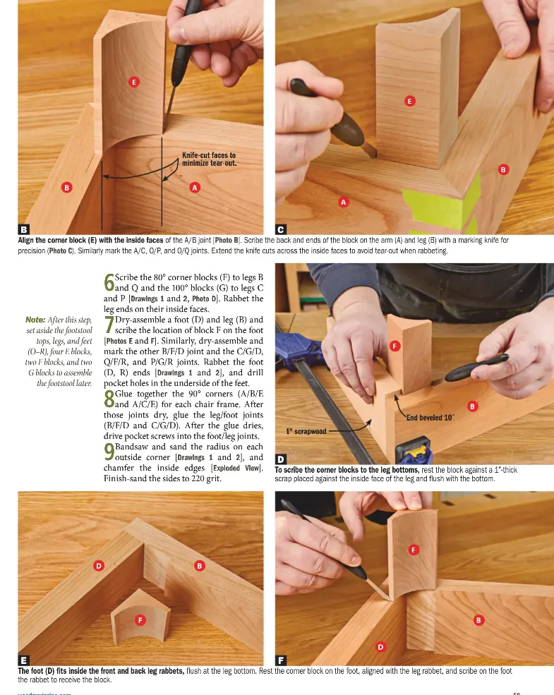  ??  ?? Note: After this step, set aside the footstool tops, legs, and feet (O–R), four E blocks, two F blocks, and two G blocks to assemble the footstool later.