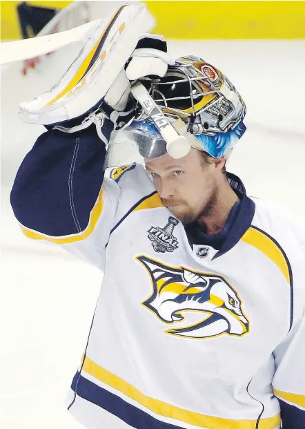  ?? AP ?? The Predators are looking to goalie Pekka Rinne to bounce back from a disastrous Game 5. Rinne has been unbeatable on home ice in the final, having allowed just two goals in two games in Nashville.