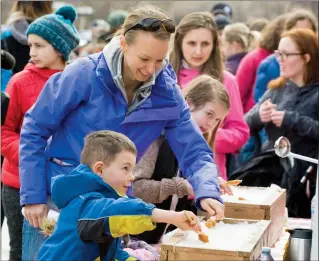  ?? Herald file photo by Ian Martens ?? Karen Marshall and her six-year-old son Bennett roll maple taffy — or tire sur la neige — on to a stick with the Alberta French Canadian Associatio­n as part of Family Day activities last year at the Helen Schuler Nature Centre. @IMartensHe­rald