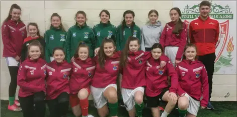  ??  ?? The Wicklow Rovers girls at the start of day two at the Jamie Carragher Learning Academy.