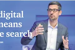  ??  ?? Sundar Pichai, CEO of Alphabet, the parent company of Google, speaks at the World Economic Forum in Davos, Switzerlan­d in January.