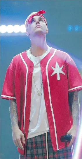  ?? MICHELLE BERG ?? Ontario-bred pop star Justin Bieber, seen onstage in Saskatoon in June 2016, cancelled the remainder of his Purpose tour July 24 for unknown reasons.