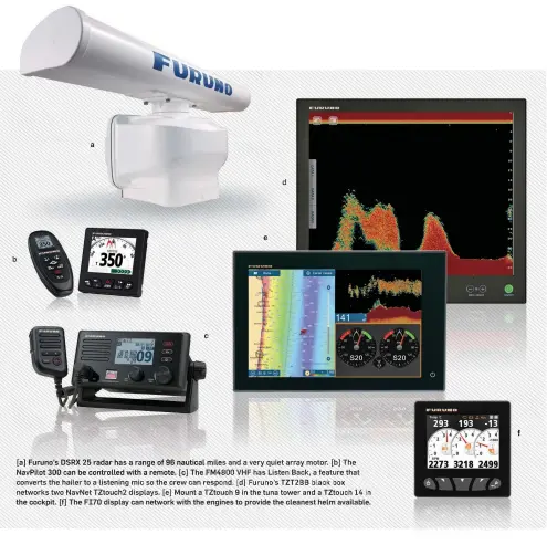  ??  ?? a the cockpit. [f] The FI70 display can network with the engines to provide the cleanest helm available.
